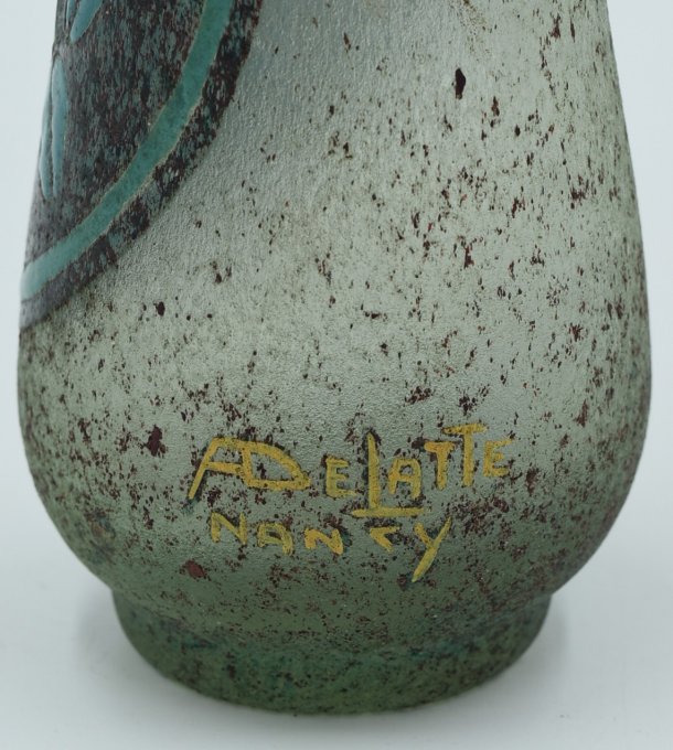 André Delatte – Vase – Verre givré émaillé