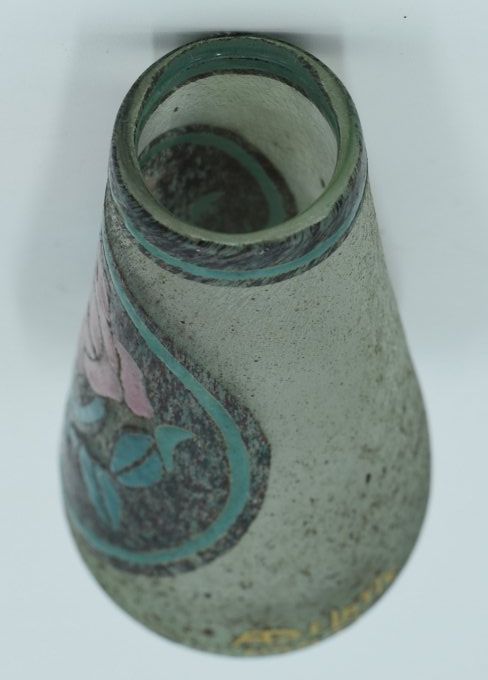 André Delatte – Vase – Verre givré émaillé