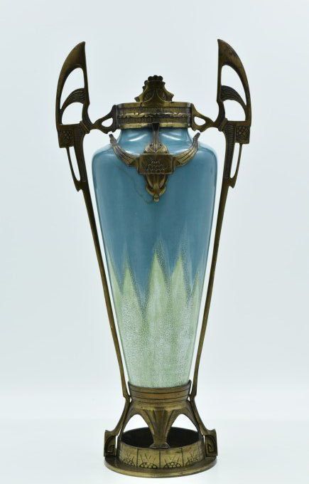 Vase Jugendstil – Faïence émaillé et bronze 