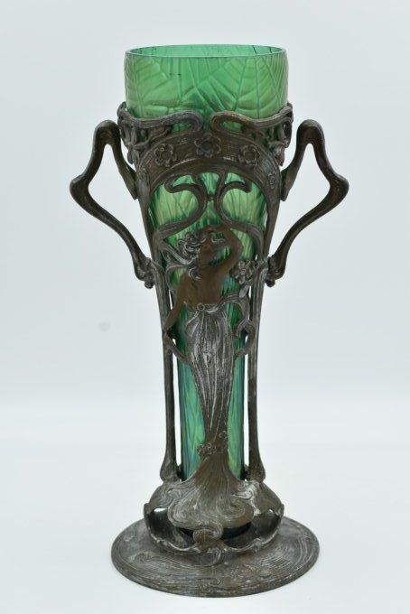 Vase Jugendstil – Verre irisé et régule