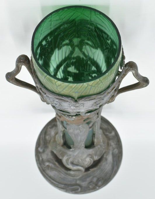 Vase Jugendstil – Verre irisé et régule