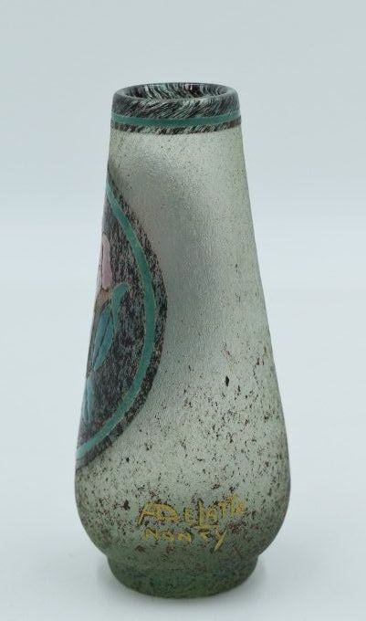 André Delatte – Vase – Verre givré émaillé