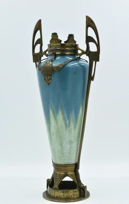 Vase Jugendstil – Faïence émaillé et bronze 