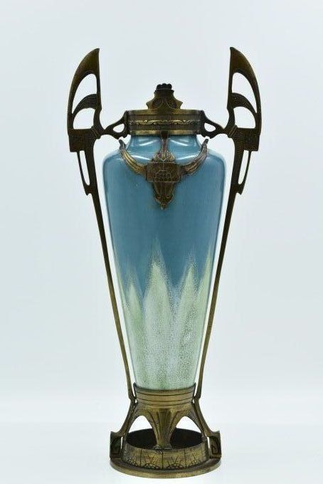 Vase Jugendstil – Faïence émaillé et bronze 