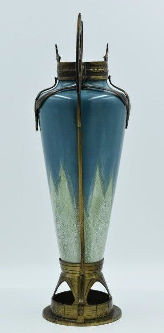 Vase Jugendstil – Faïence émaillé et bronze 