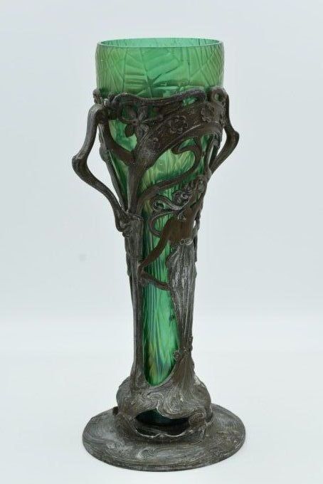 Vase Jugendstil – Verre irisé et régule