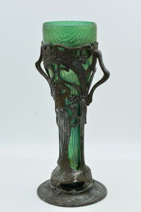 Vase Jugendstil – Verre irisé et régule