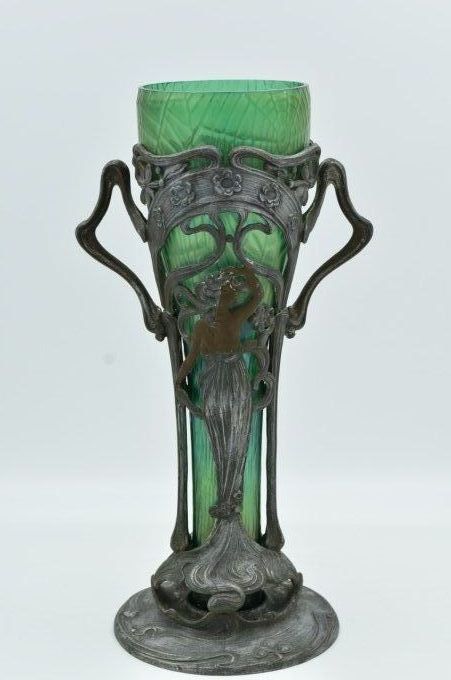 Vase Jugendstil – Verre irisé et régule